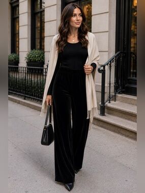 R&M Richards Women's Black Velvet Wide Leg Evening Cocktail Pants 16W NEW